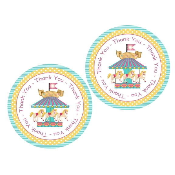 Carousel Thank You Stickers 24 pcs, Horse Favors Birthday Decoration Party Supplies, Circus Baby Shower