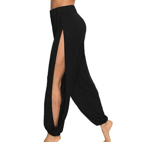 XAOWF Women'S Bohemian Yoga Pants Solid Color Comfortable Loose Fit Side High Split Harem Pants Everyday Workout 2025 Versatile Trendy Trousers