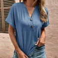 thumbnail image 3 of Women's Summer Casual Shirts Short Sleeve V Neck Button Up Ribbed Knit Sexy Slim Fit Basic Tops,S-3XL, 3 of 4
