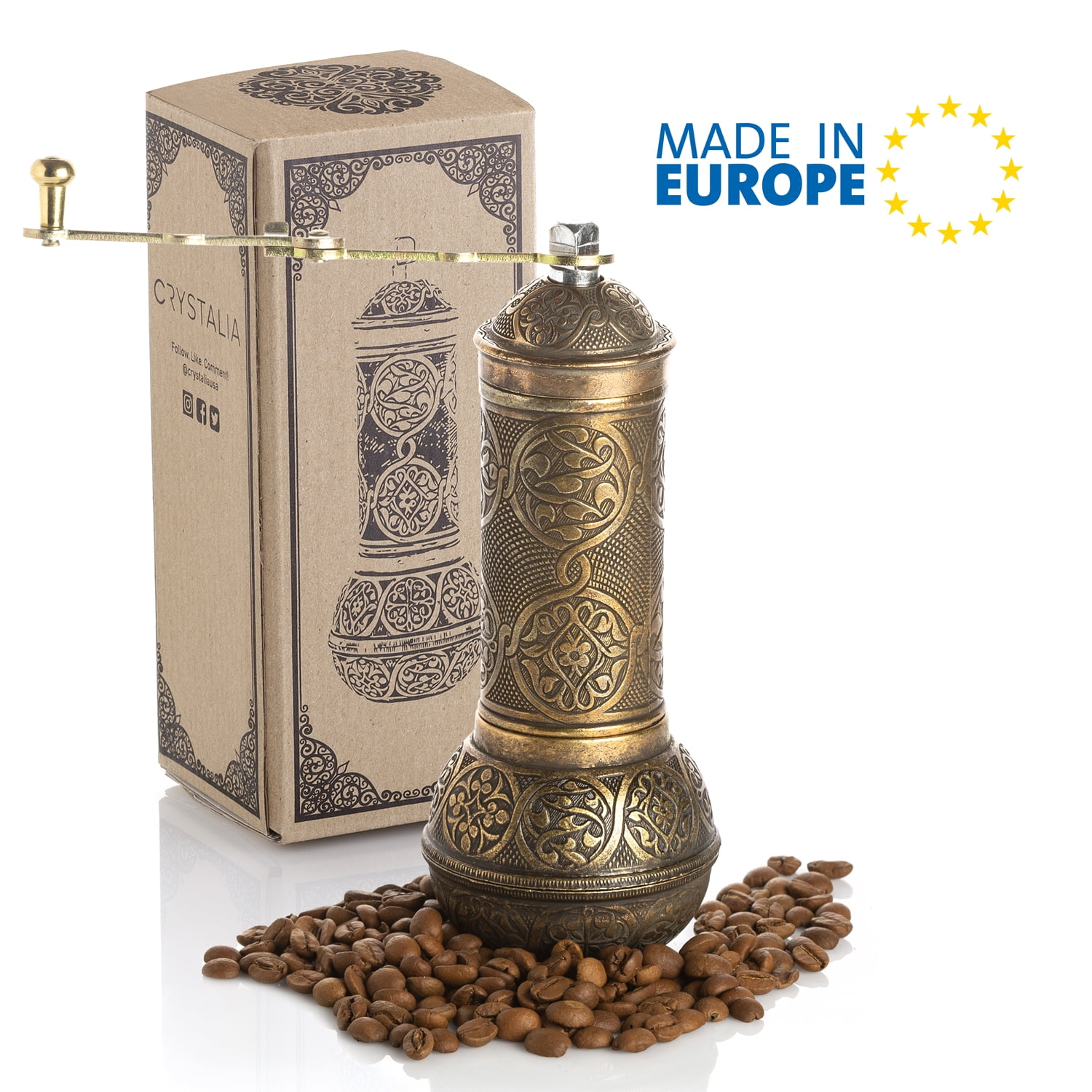 Crystalia Coffee Grinder, Refillable Turkish Style Mill with Adjustable