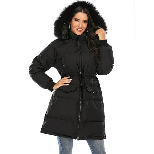 LELINTA Women's Plus Size Winter Warm Zipper Hoodie Long Jacket Waterproof Jacket Hooded Lightweight Raincoat Active Outdoor Trench Coat