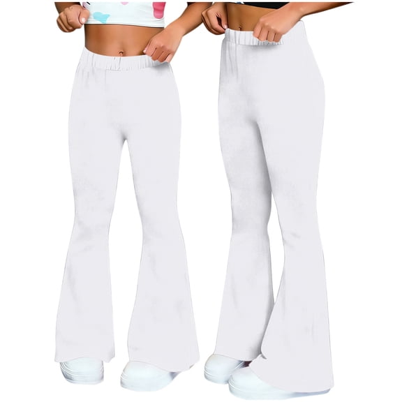 Oiangi Flare Leggings for Women Casual Stretch Workout Yoga Pants Elastic Waist Wide Leg Trousers White M