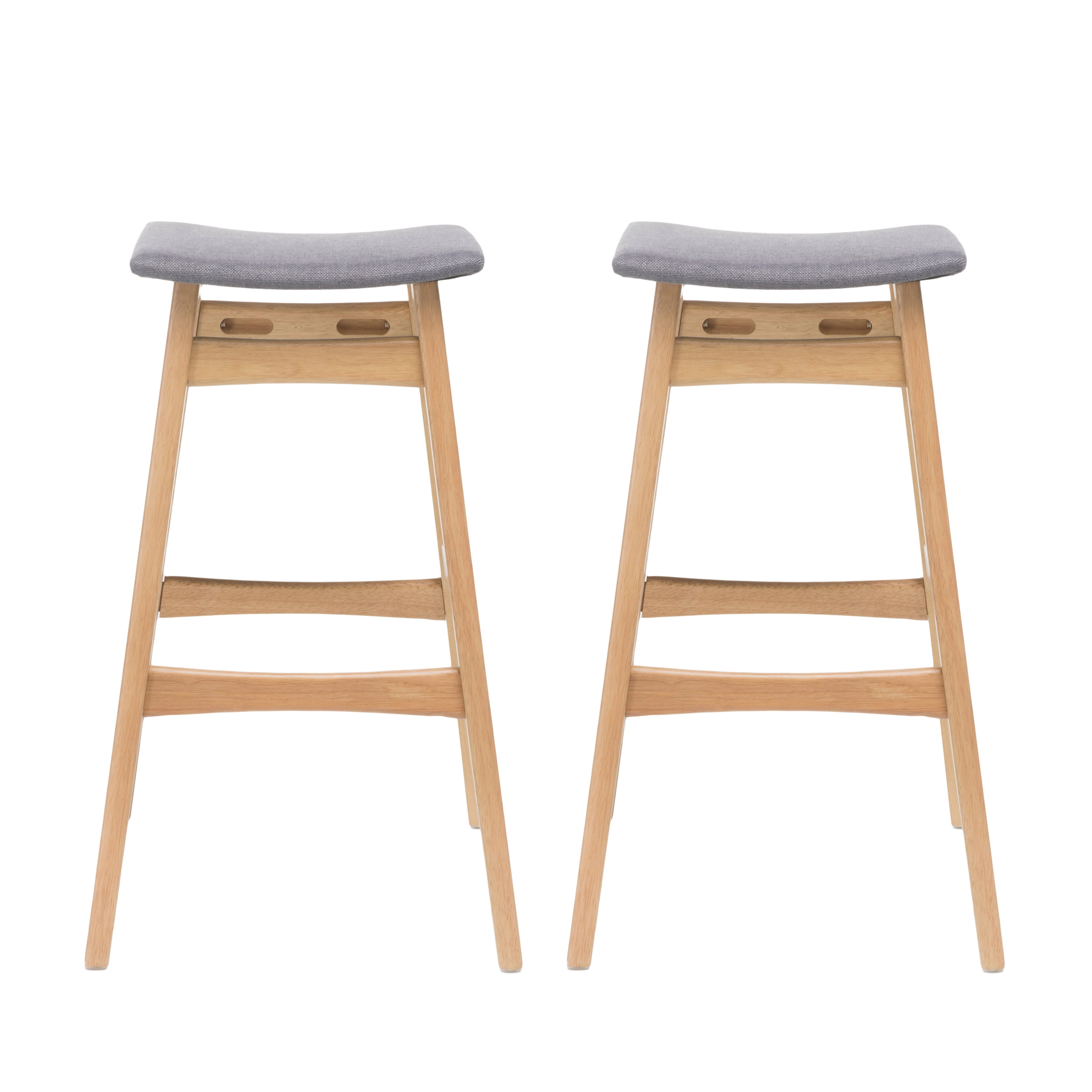 Noble House Jackie Mid-Century Modern Bar Stools, Set of 2, Natural Oak, Dark Grey