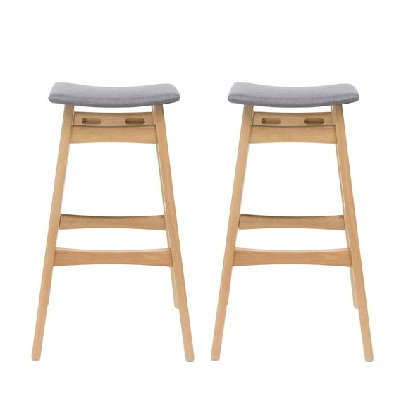 GDF Studio Elise Mid Century Modern Fabric Upholstered 29.5 Inch Backless Barstools, Set of 2, Dark Gray and Natural Oak