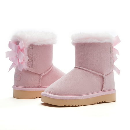 

Weestep Girls Toddler Little Kid Warm Fur Winter Ankle Flat Snow Boot(11 Little Kid Bow Pink)