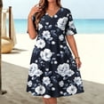 thumbnail image 2 of Ygbgbb Women's Plus Size V‑Neck Short Sleeve Dark‑Tone Floral Print Midi Dress, Relaxed A‑Line Dress with Side Pockets for Casual Beach Trips Multicolor XL, 2 of 8