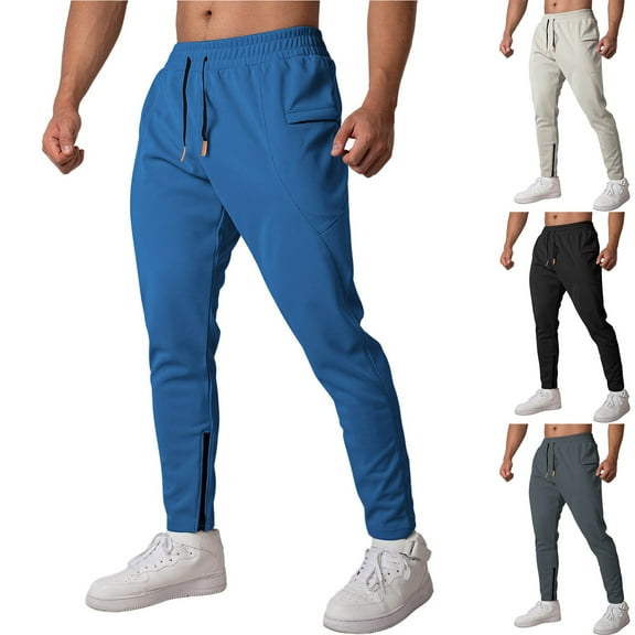 ibuvkizy Sweatpants for Men with Pockets Elastic Waist Drawstring Small Ankle Zipper Casual Pants Solid Color Outdoor Sports Athletic Pants,Sizes S-XL