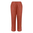 thumbnail image 5 of Lenpel Capri Pants for Women Cotton Linen Elastic Waist Side Split Straight Leg Cropped Pants Casual Beach Trousers with Pockets, 5 of 5