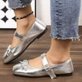 thumbnail image 4 of SuTry Women's Round Toe Mary Jane Flats Metallic Silver Bow Detail Adjustable Buckle Strap Comfortable Casual Walking Shoes(38), 4 of 6