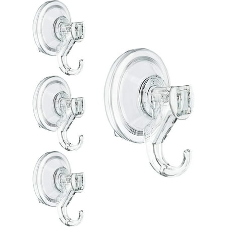

DEXING Suction Hooks 4 Packs Powerful Push and Lock Vacuum Multi-Purpose Suction Hanger Heavy Duty Max Holding 3KG for Bathroom Kitchen Hanging Suction