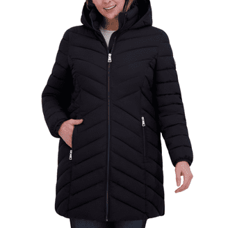 DKNY Women's Water Resistant Hooded Long Line Parka Jacket