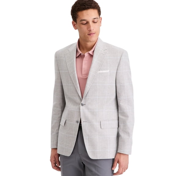 Michael Kors Mens Classic fit Linen Sport Coat Blazer 54 R Light Grey Blue Plaid