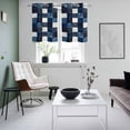 thumbnail image 5 of 2 Panels Kitchen Tier Curtains 39 Inch Length, Blue White Plaid Grommets Window Treatment Curtain, Modern Geometric Checkered Thermal Curtains Drapes for Living Room/Bathroom, 5 of 9