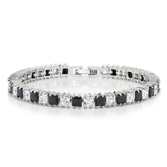 Gem Stone King 15.00ctw Sparkling Princess Cut Black and White Cubic Zirconia Tennis Bracelet for Women 7 inches