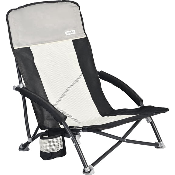 Sunnyfeel Beach Chairs for for Adults Camping Low Lightweight Portable Chair with Mesh Back, Foldable Camp Backpack Chairs with Carry Bag Black