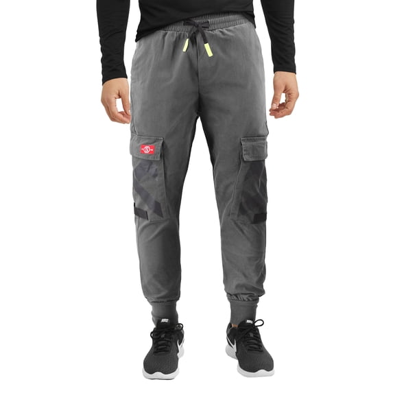 Men's Casual Cargo Pocket Pants Gym Workout Athletic Sport Drawstring Joggers (Grey, M)