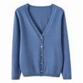 thumbnail image 5 of Womens V Neck Button Front Cardigan Long Sleeve Ribbed Trim Lightweight Sweater Casual Layering Tops for Fall Winter Dark Blue 2XL, 5 of 7