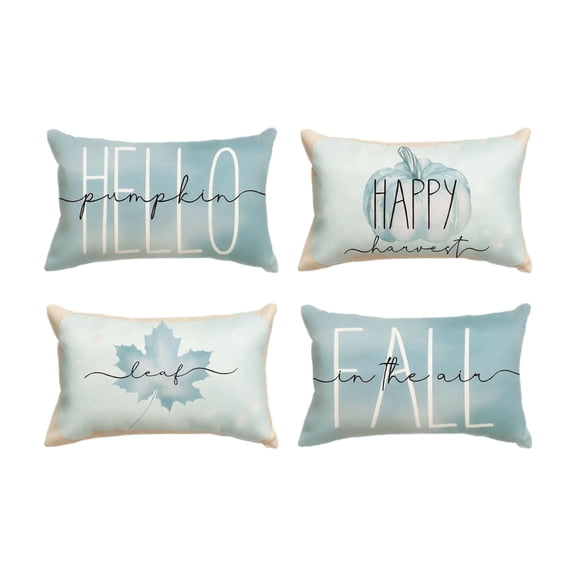 Thanksgiving Fall Harvest Throw Pillow Covers 12x20 Inch Set of 4, Printed Pumpkin Decorative Pillowcases, Farmhouse Holiday Cushion Covers for Sofa Living Room Home Fall Halloween Thanksgiving Decor