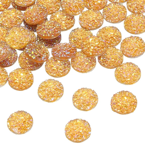 Uxcell 60 Pcs Rhinestone Flat Back Faux Druzy Crystal Diamonds Resin Embellishments Trims Beads for Jewelry Making Crafts, Orange