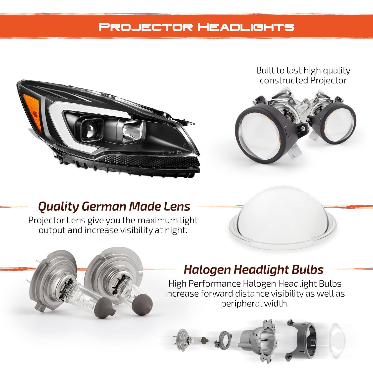 AKKON - For 2013-2016 Ford Escape Black Light Strip Front Projector Headlamps Driver + Passenger 2013 2014 2015 2016