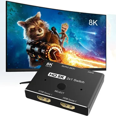 HDMI2.1 8K Switcher 2 In 1 Out 8K@60Hz 4K@120Hz HDMI Switch 1080P Audio Video Converter Adapter for PS5 For Xbox PC To TV Projector