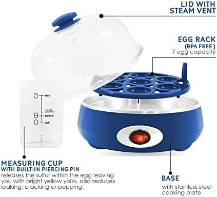EGC322CBL Easy Egg Cooker Electric 7-Egg Capacity, Soft, Medium, Hard-Boiled Egg Cooker with Auto Shut-Off, Measuring Cup Included, BPA Free, Classic Blue