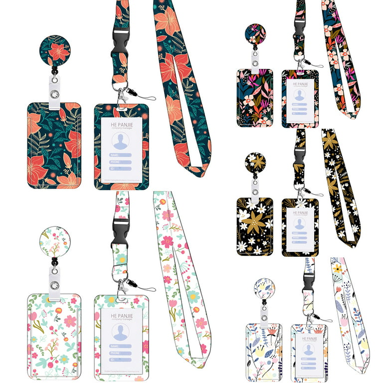 Hadanceo Badge Holder Exquisite Pattern Adjustable Ultra-Light 360-Degree  Rotatable PVC Floral Retractable Badge Reel Holder with Lanyard 