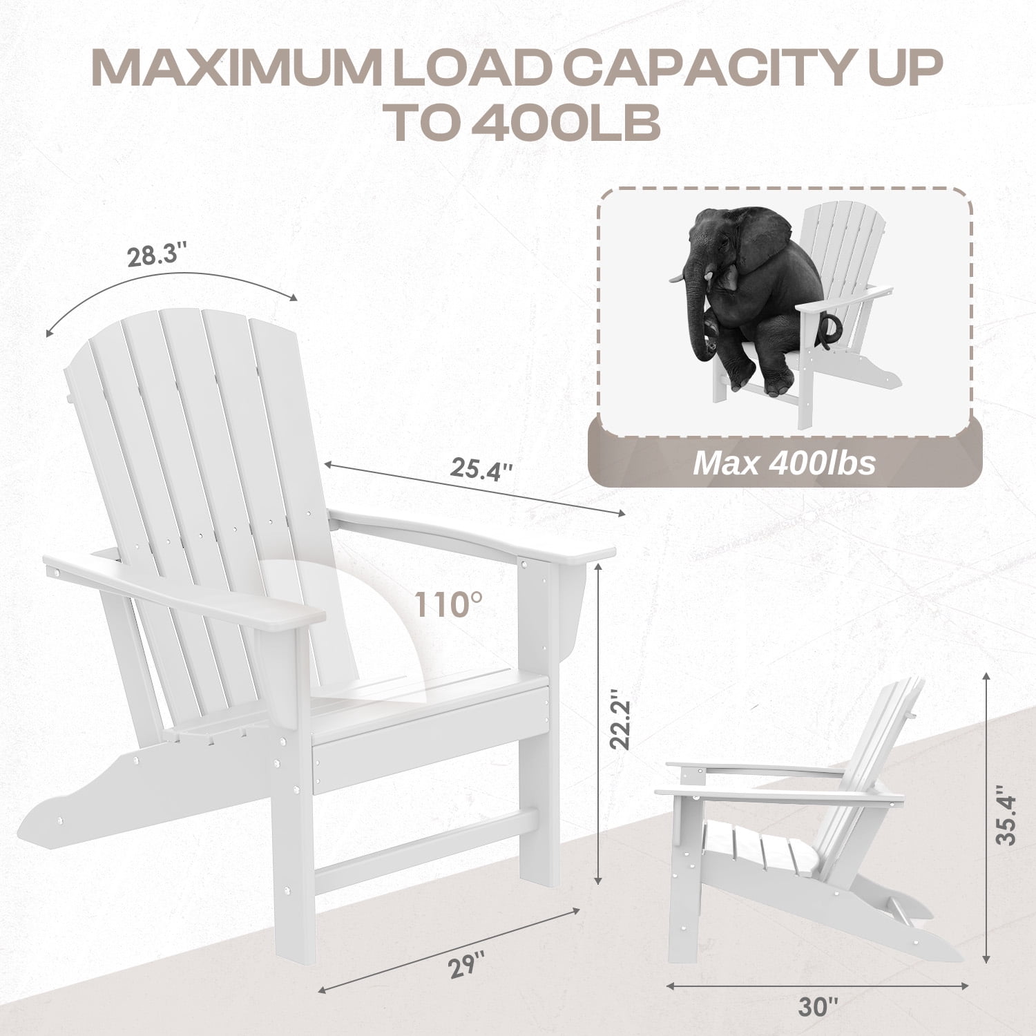 FURRYFECTION Adirondack Chairs Set of 2,HDPE All-Weather Adirondack Chair, Plastic Outdoor Patio Lawn Chairs for Patio Garden Backyard Deck,White