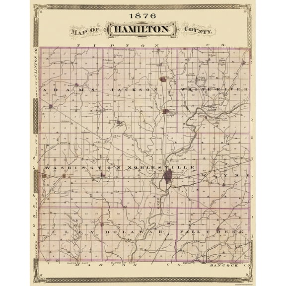Historic County Map - Hamilton County Indiana - Andreas 1876 - 23 x 29.06 - Vintage Wall Art