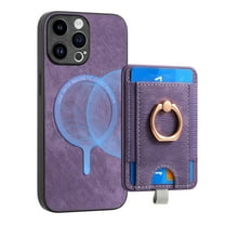 ELEHOLD Leather Case for iPhone 12 Pro Max Magnetic Detachable Card Holder Magnetic 2 in 1 Wallet Case with Ring Holder Kickstand Compatible with Mag Safe Shockproof Cover,purple