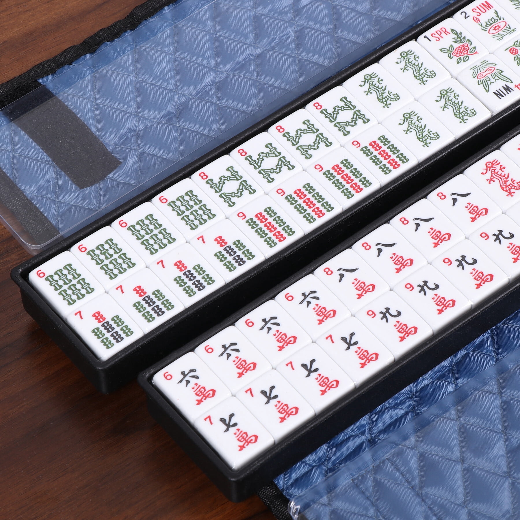 ZENSTYLE American Mahjong Set 166 Tiles 4 All-in-One Rack / Pushers with Blue Bag Full Size