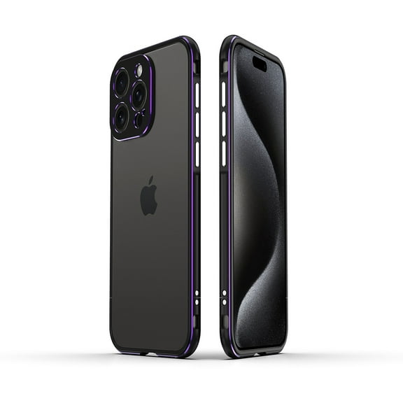 for iPhone 16 Pro Bumper Case with Camera Lens Circle Protection, Slim Fit No Back Backless Metal Bumper Shockproof Heat Dissipation Rugged Anti-Drop for iPhone 16 Pro, Black Purple