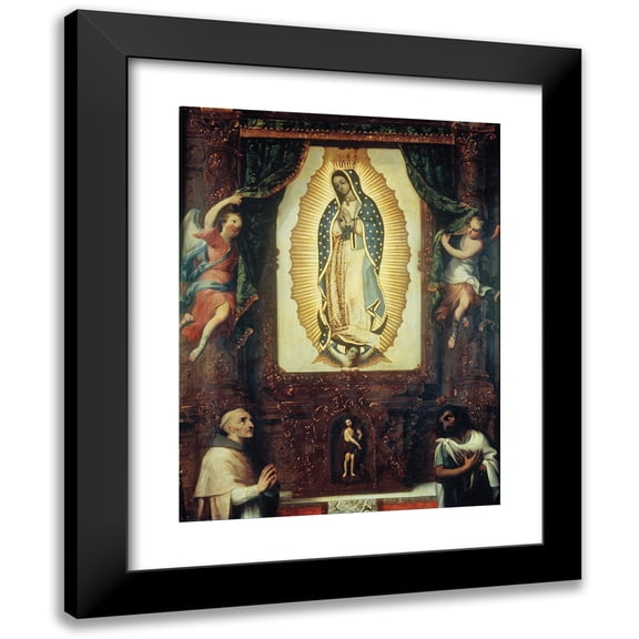 Miguel Cabrera 12x14 Black Modern Framed Museum Art Print Titled - Altarpiece of the Virgin of Guadalupe with Saint John the Baptist, Fray Juan De Zumarraga and Juan Diego