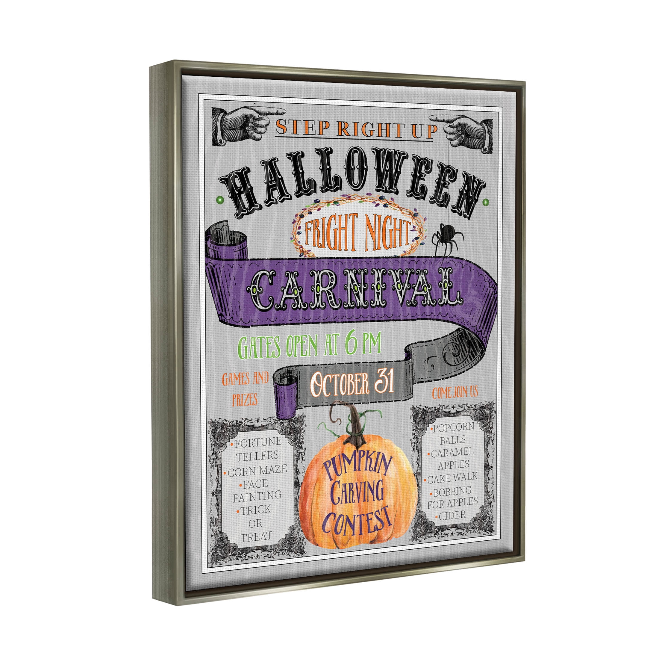 Stupell Industries Halloween Fright Night Carnival Sign Graphic Art Luster Gray Floating Framed Canvas Print Wall Art, Design by Livi Finn