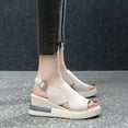 thumbnail image 2 of Women's Platform Wedge Sandals Cut Out Faux Leather Ankle Strap Walking Shoes Summer Casual Peep Toe Slingback Pumps, 2 of 5