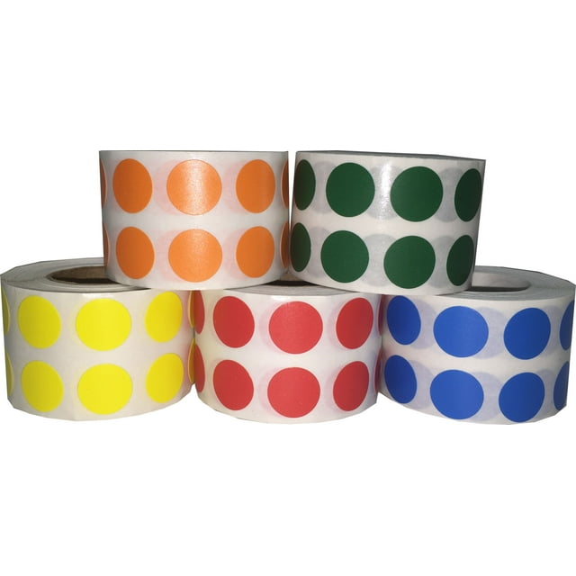 5 Autocollants de Codage de Couleurs Différents 12.7 mm 0.5 Pouce Rond 1000 par Couleur 5000 Unités au Total