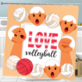 thumbnail image 1 of Vibrant Volleyball Shower Curtain - "LOVE Volleyball" Design with Fun Cartoon Faces - Perfect for Enthusiasts, 1 of 4