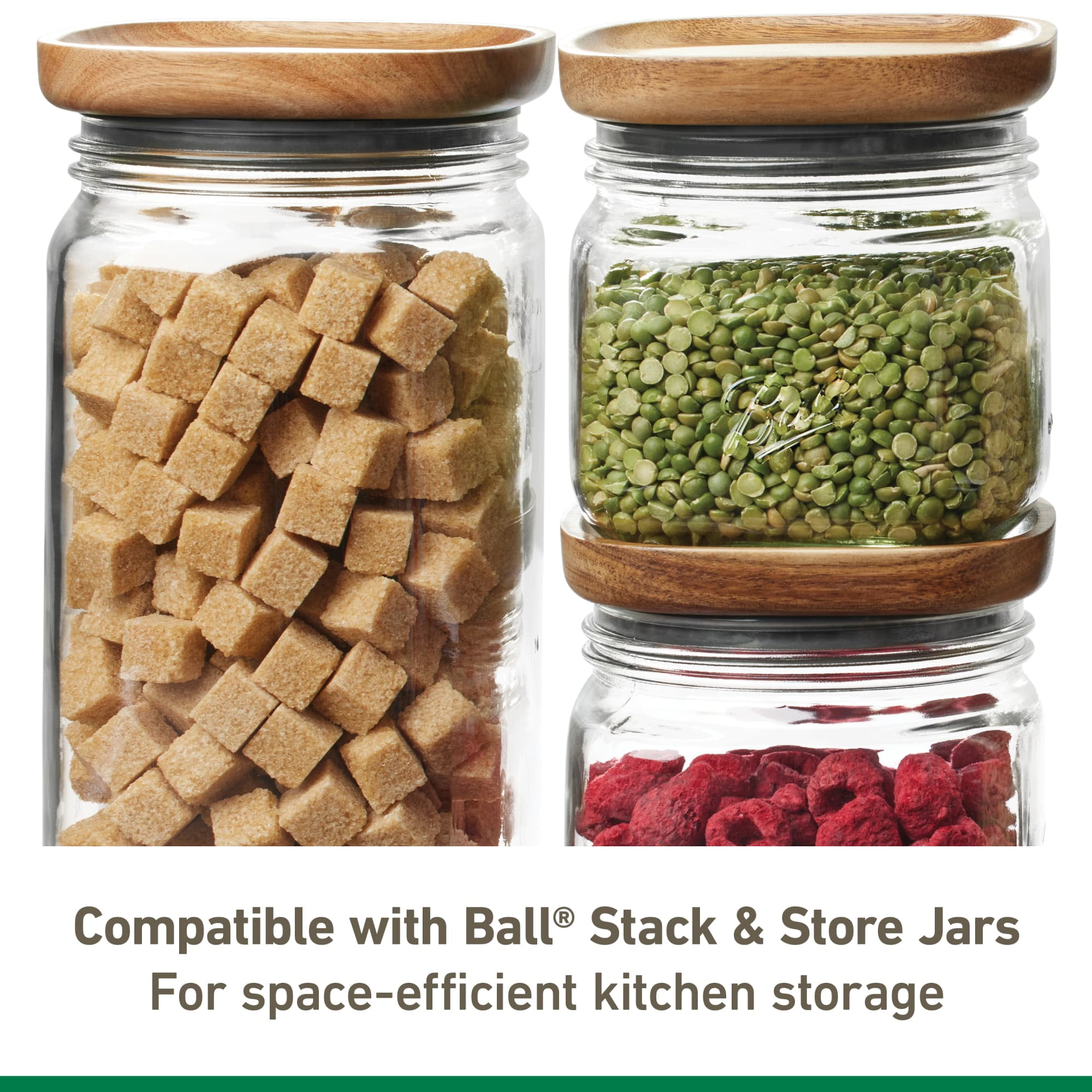 Ball Stack & Store 9.9-Cup Glass Jar with Natural Acacia Wood Lid | Airtight Silicone Seal | Wide-Mouth Pantry Storage Container