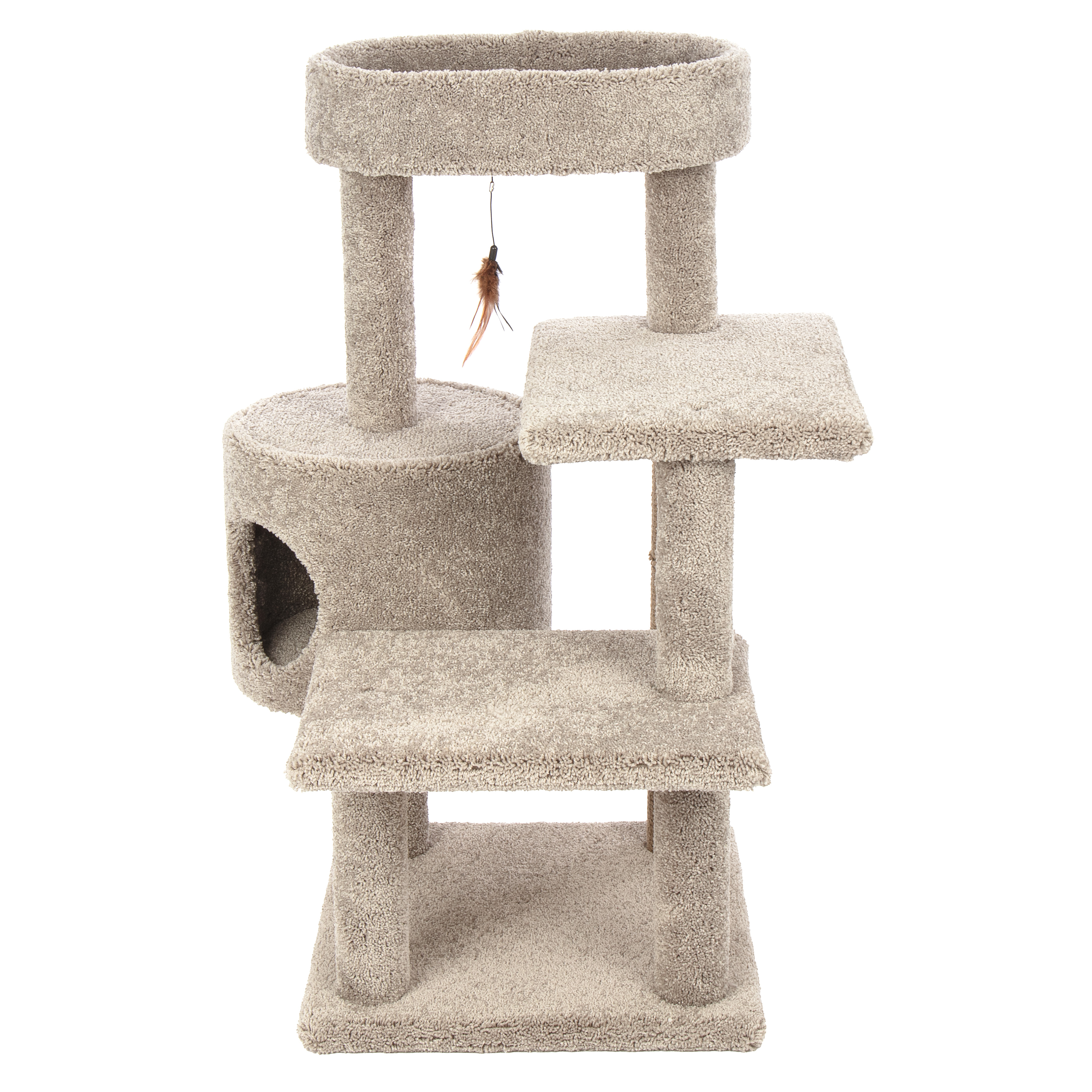 Kitty-Quick 43-in Solid Wood Cat Tree with Condo, Beige