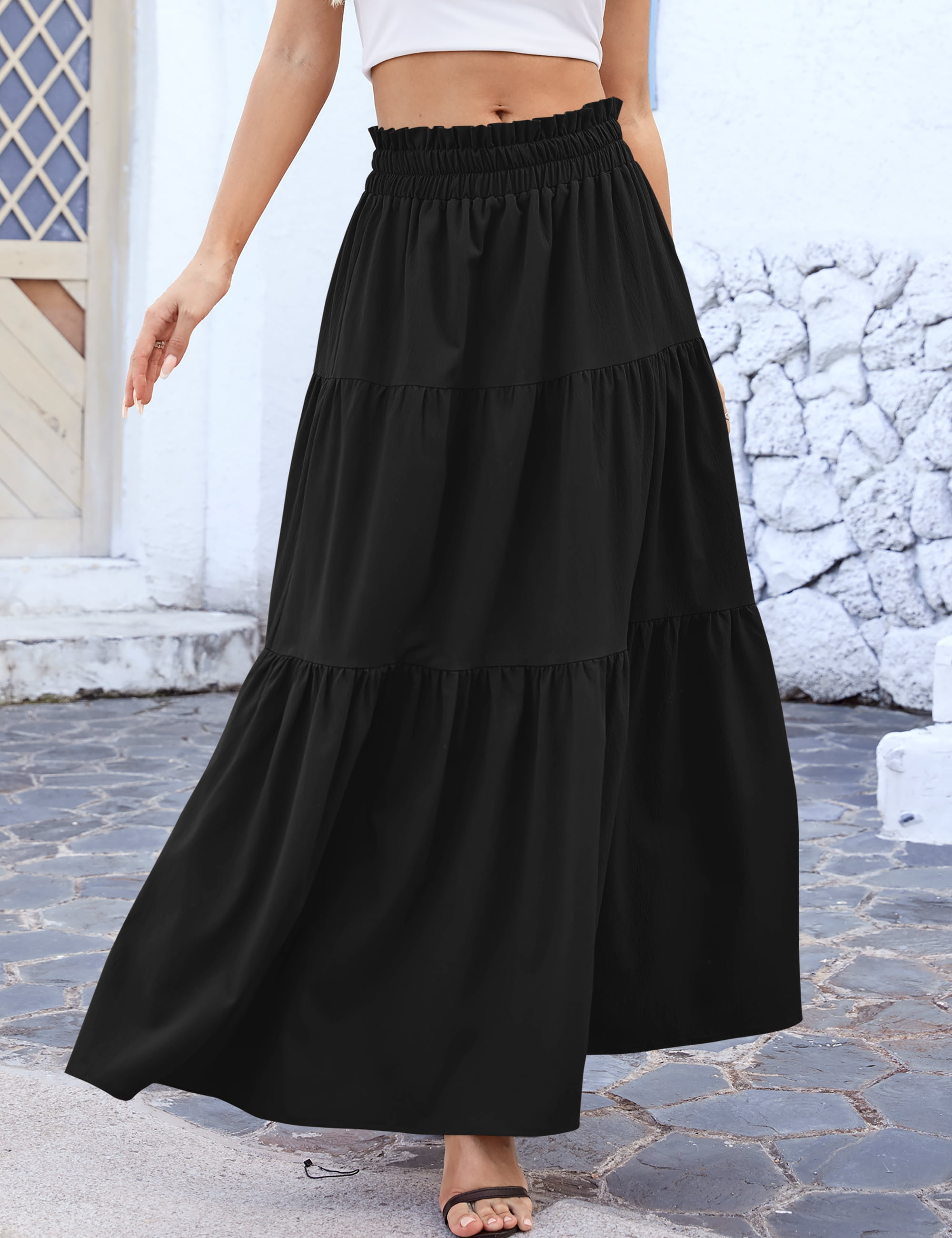 a.Jesdani Womens Maxi Skirts Casual Elastic High Waist Swing