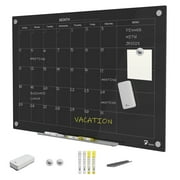 TOWON 47"x35" Large Calendar Whiteboard Glass Magnetic Dry Erase Board for Wall, Monthly Weekly Planner Office Blackboard Chalkboard w/ Markers, Magnets, Eraser, Tray