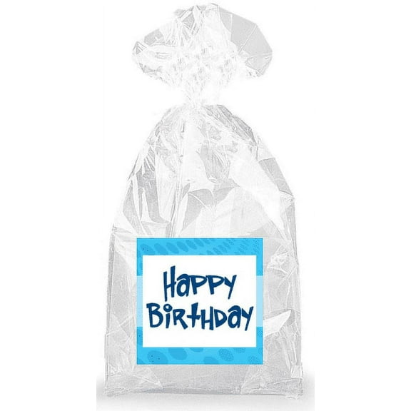 Cool Blue Happy Birthday Party Favor Bags with Ties - 12pack