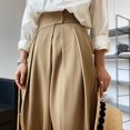 thumbnail image 4 of Pantalones de traje de velcro con diseño de cintura alta de lujo para mujer, pantalones holgados de pierna ancha y piso con tapeta inclinada para primavera y otoño 195, 4 of 5