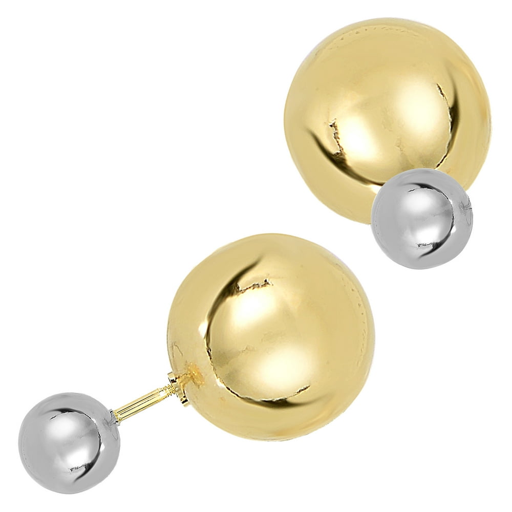 Jewelry Affairs - 14k Two Tone Gold Front And Back Double Ball Stud