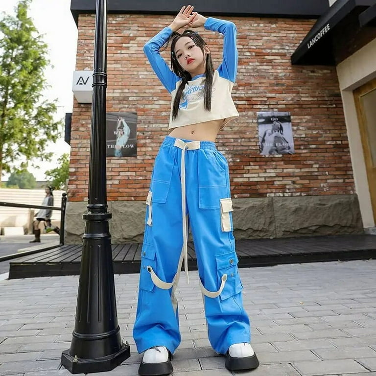 Girls Hip Hop Crop Top Cool Cargo Pants Lovely Clothes Sets Kids