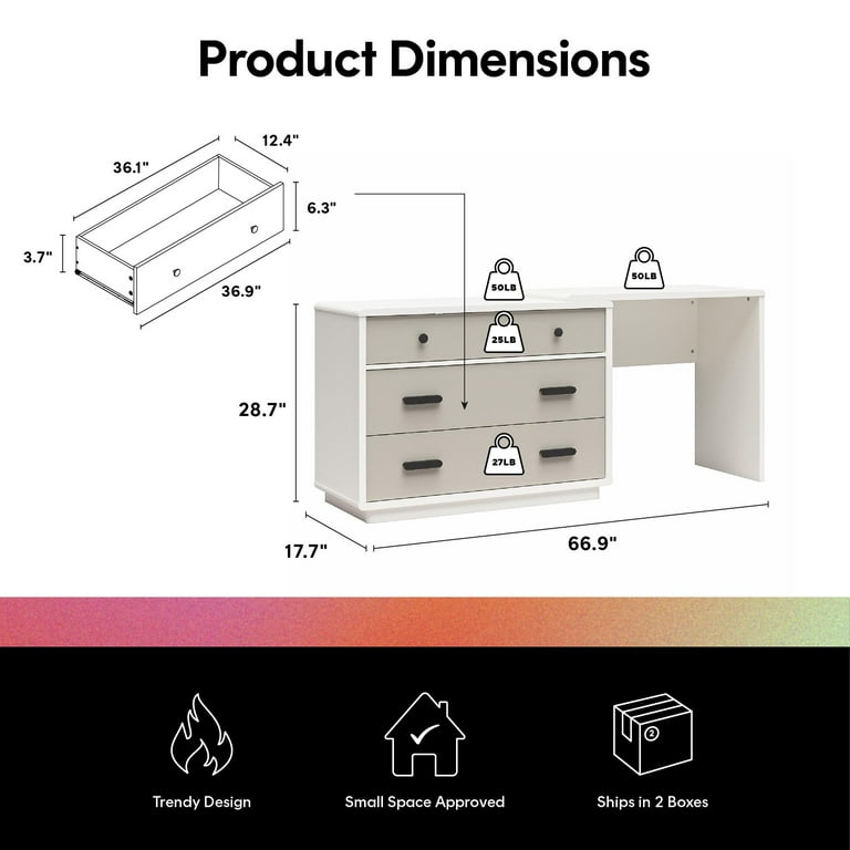CosmoLiving by Cosmopolitan Valencia 3-Drawer Dresser and Desk