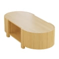 thumbnail image 6 of GZXS 47" Oval Fluted Coffee Table with Storage, Solid Rubber Wood Coffee Table with 4 Doors and Open Shelf, Modern Center Table for Living Space, Natural, 6 of 9