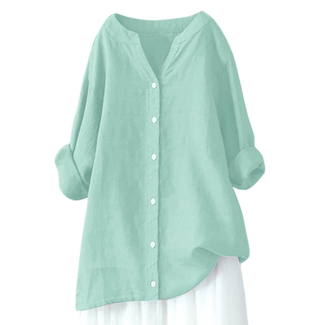 Women Loose Button Down Blouses Long Sleeve Solid Casual All Occasions