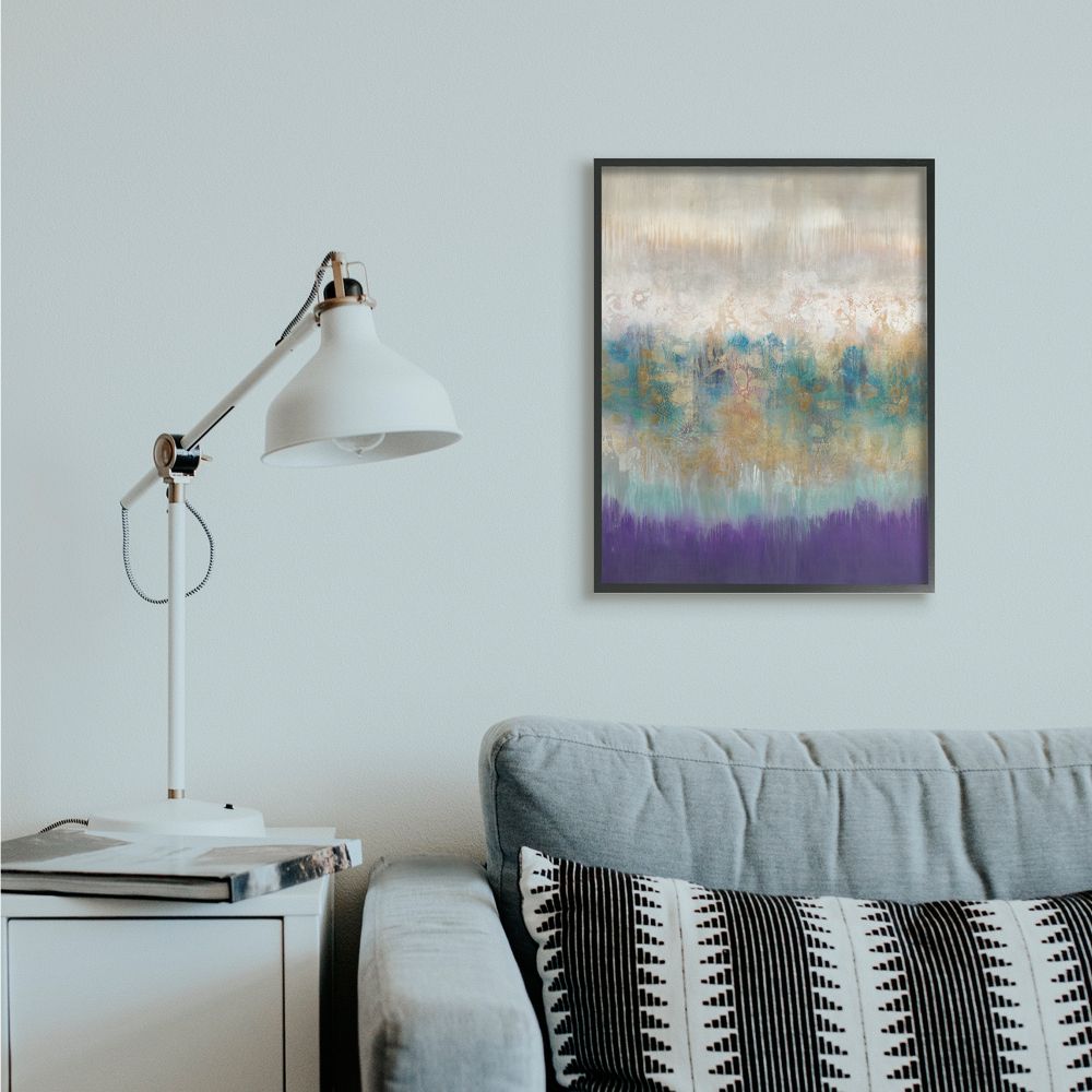 Stupell Industries Elegant Purple Grey Gold Brush Stroke Abstract Painting Framed Wall Art Design by K. Nari, 24" x 30", Black Framed