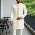 thumbnail image 6 of African Style Wedding Embroidered Round Neck Long Sleeve Top With Pants Two Piece Formal Attire For Groom Men's Traditional Dashiki Suit Slim Fit, 6 of 6